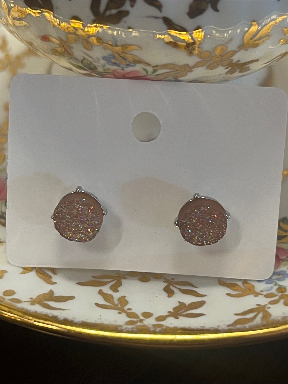 Ann Taylor LOFT Pink Glitter Druzy Stud Earrings